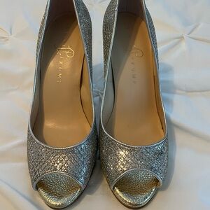 Elegant Silver Peep-Toe Heels